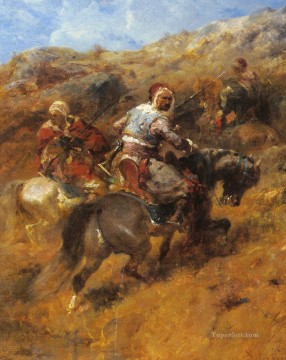 Guerreros árabes en la ladera de una colina Árabe Adolf Schreyer Pinturas al óleo